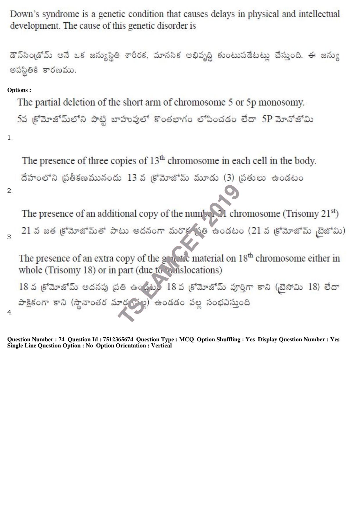 TS EAMCET 2019 Agriculture and Medical Question Paper with Key (9 May 2019 Forenoon) - Page 63