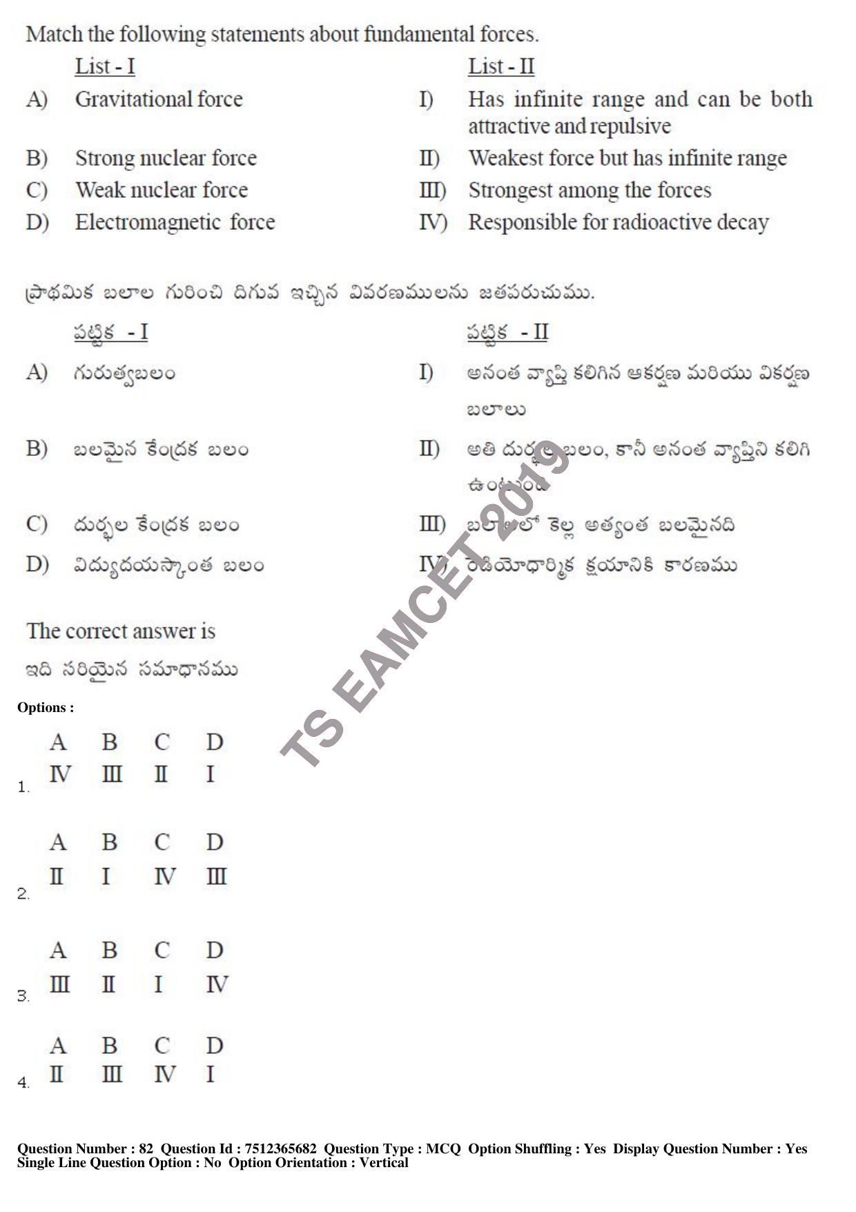 TS EAMCET 2019 Agriculture and Medical Question Paper with Key (9 May 2019 Forenoon) - Page 70