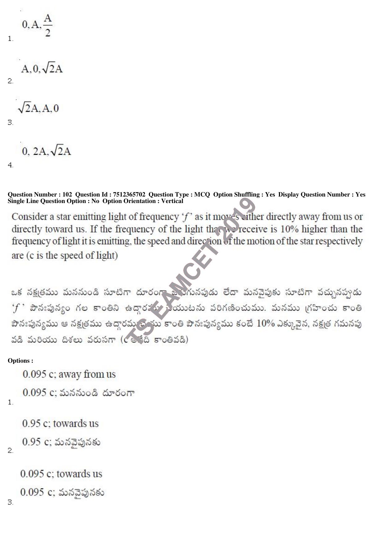 TS EAMCET 2019 Agriculture and Medical Question Paper with Key (9 May 2019 Forenoon) - Page 85