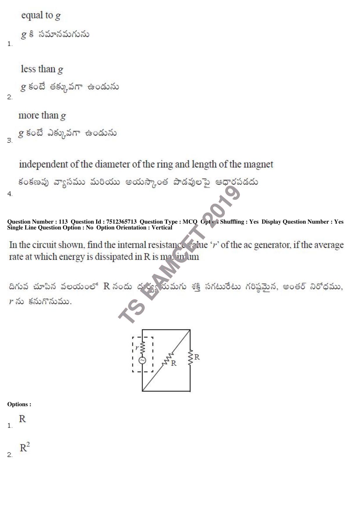 TS EAMCET 2019 Agriculture and Medical Question Paper with Key (9 May 2019 Forenoon) - Page 92