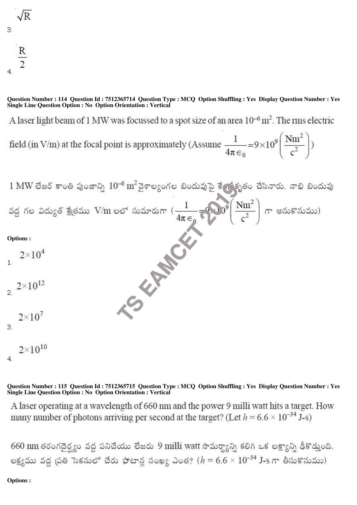 TS EAMCET 2019 Agriculture and Medical Question Paper with Key (9 May 2019 Forenoon) - Page 93