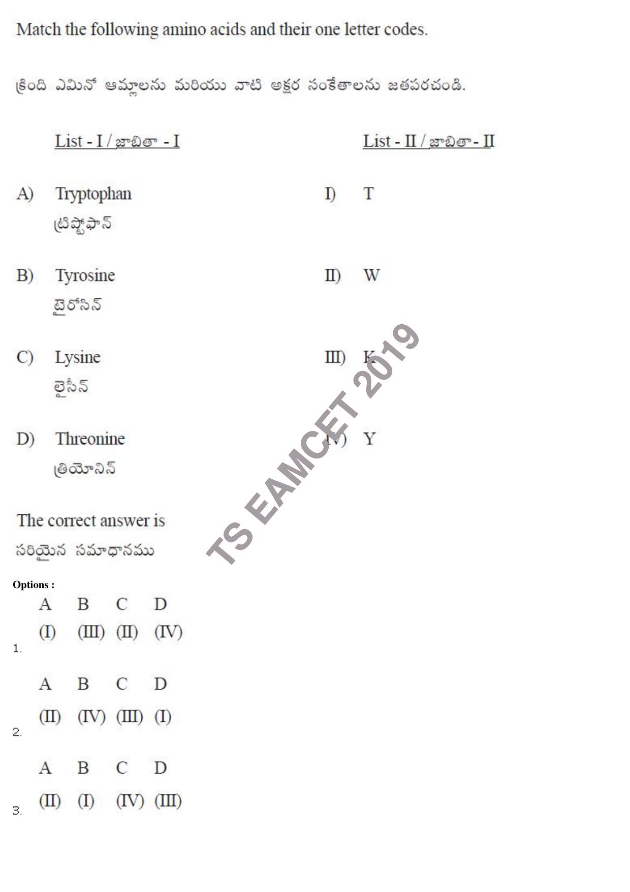 TS EAMCET 2019 Agriculture and Medical Question Paper with Key (9 May 2019 Forenoon) - Page 119