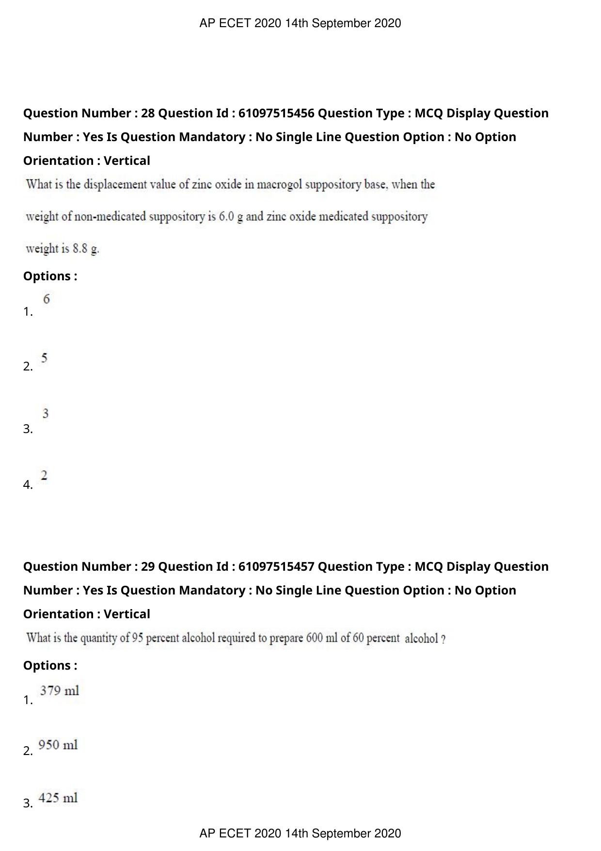 AP ECET 2020 - Pharmacy (Preview) Question Paper With Preliminary Keys - Page 15