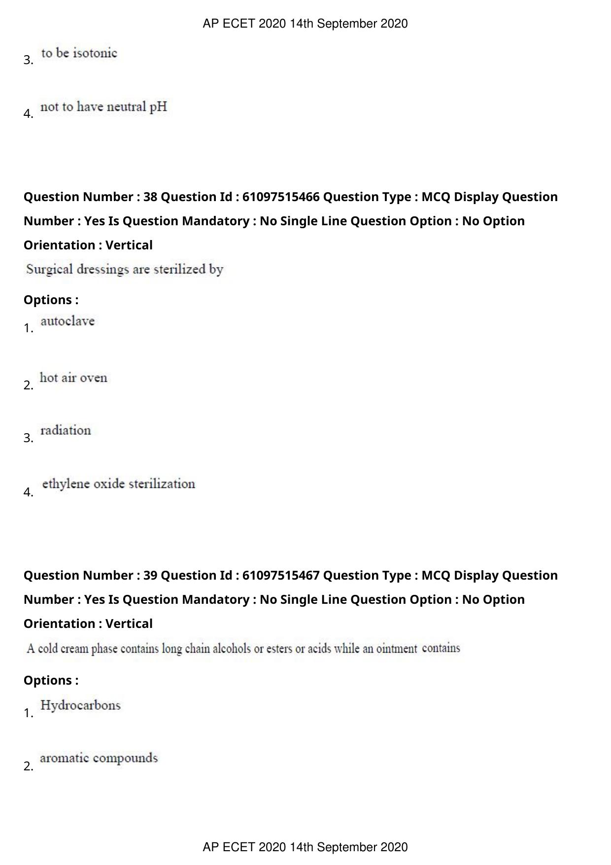 AP ECET 2020 - Pharmacy (Preview) Question Paper With Preliminary Keys - Page 20