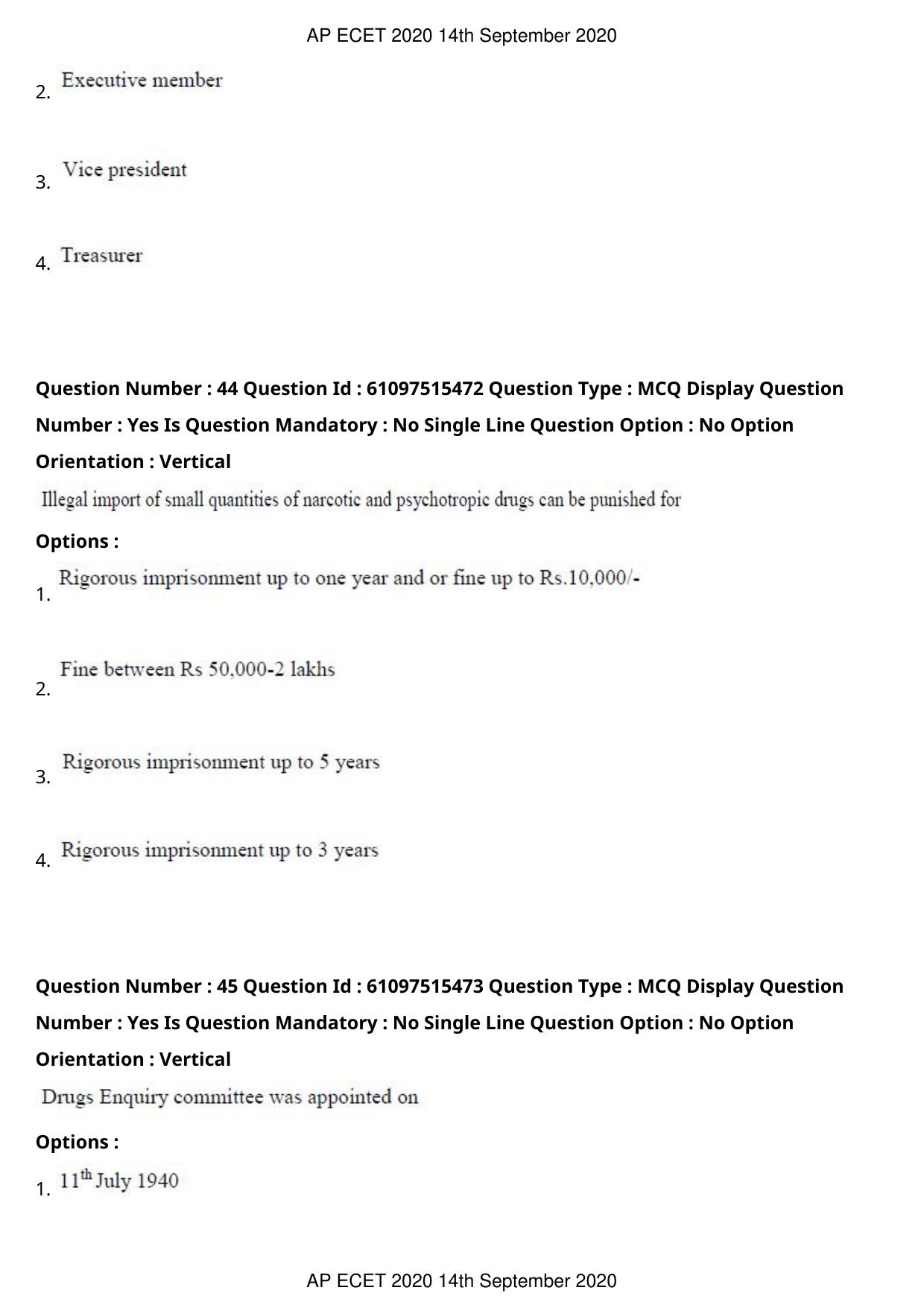 AP ECET 2020 - Pharmacy (Preview) Question Paper With Preliminary Keys - Page 23