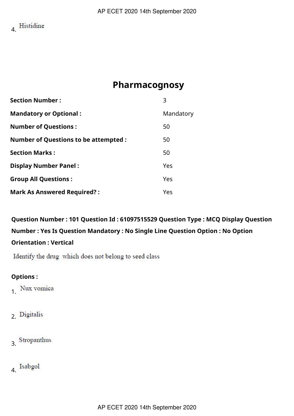 AP ECET 2020 - Pharmacy (Preview) Question Paper With Preliminary Keys - Page 52