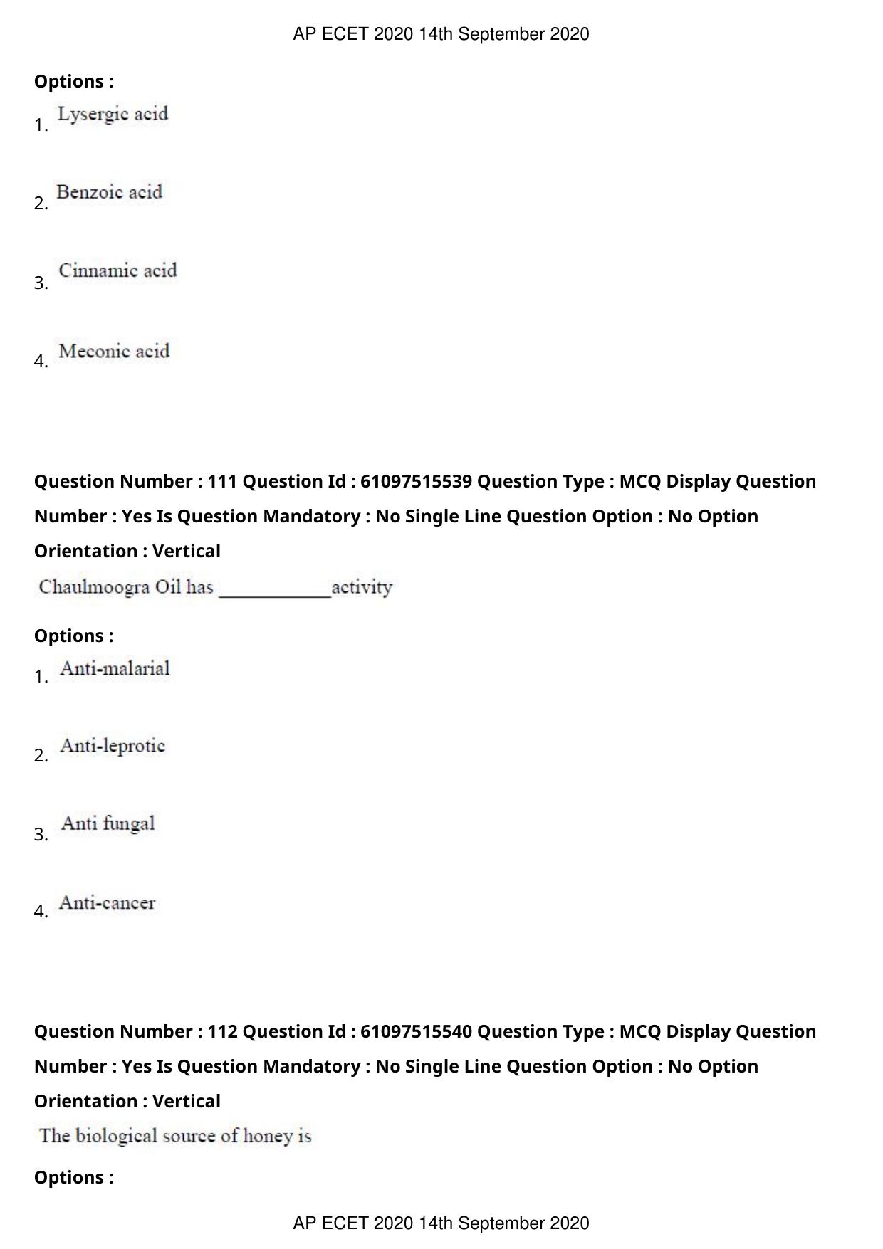 AP ECET 2020 - Pharmacy (Preview) Question Paper With Preliminary Keys - Page 57