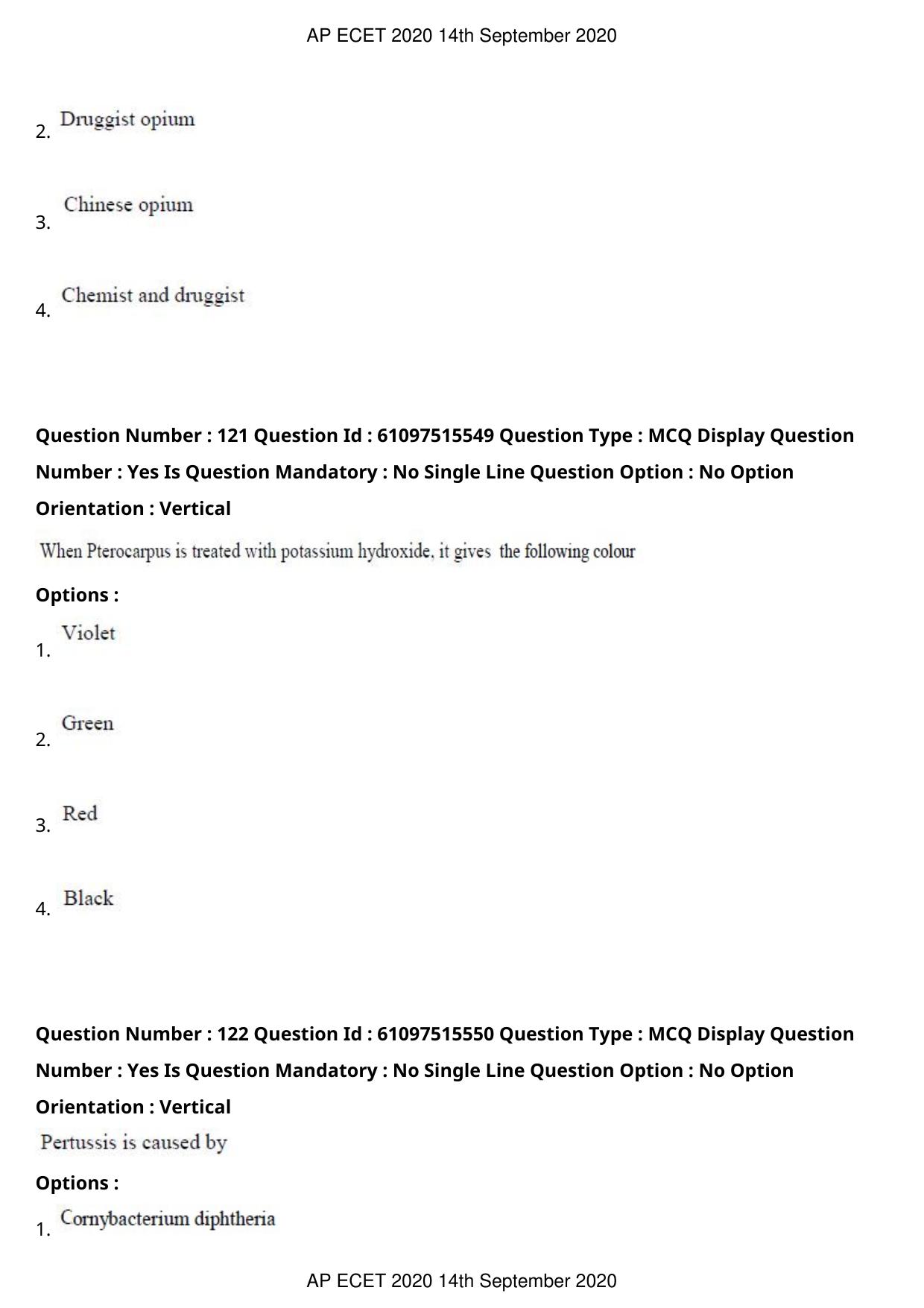 AP ECET 2020 - Pharmacy (Preview) Question Paper With Preliminary Keys - Page 62
