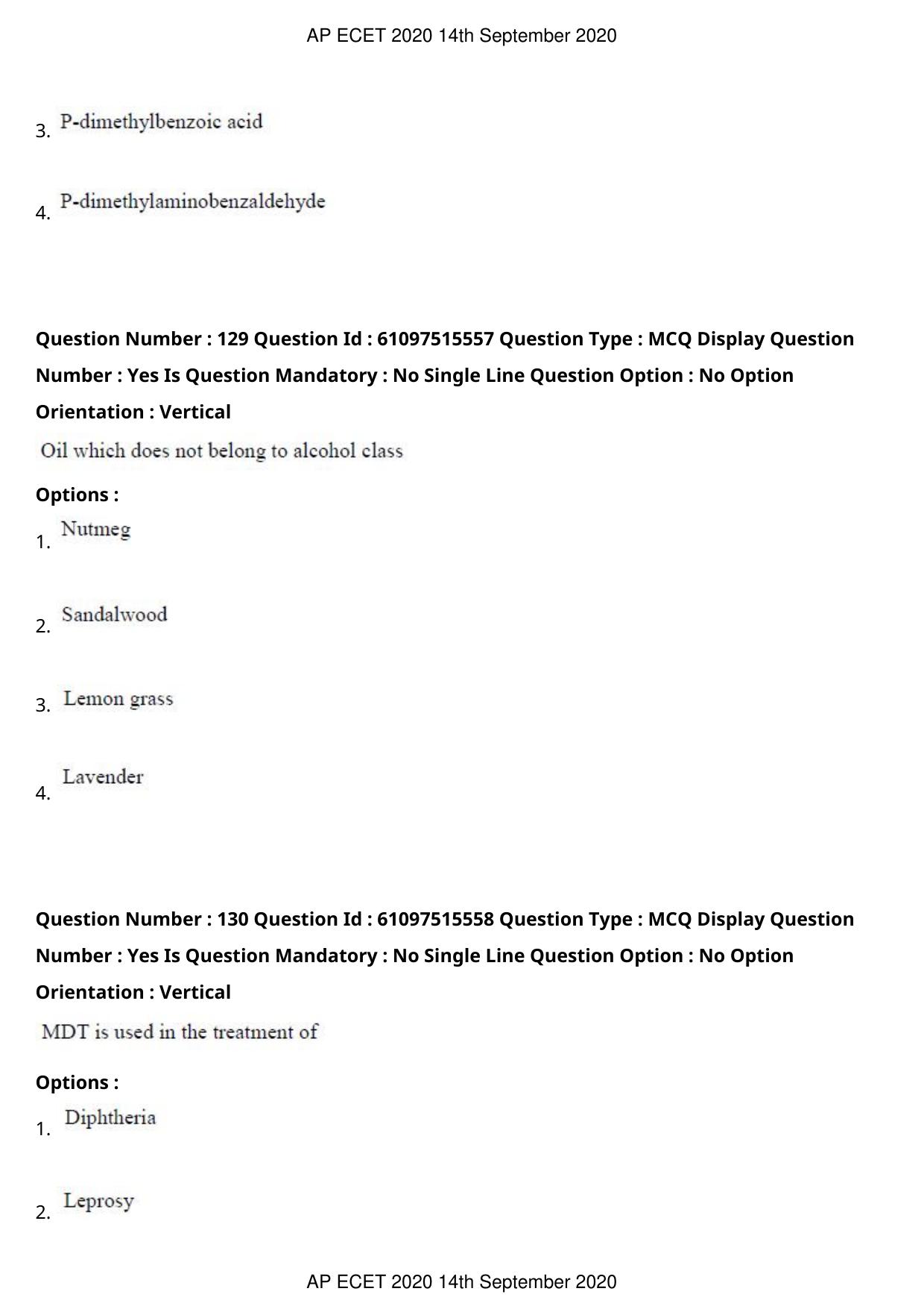 AP ECET 2020 - Pharmacy (Preview) Question Paper With Preliminary Keys - Page 66