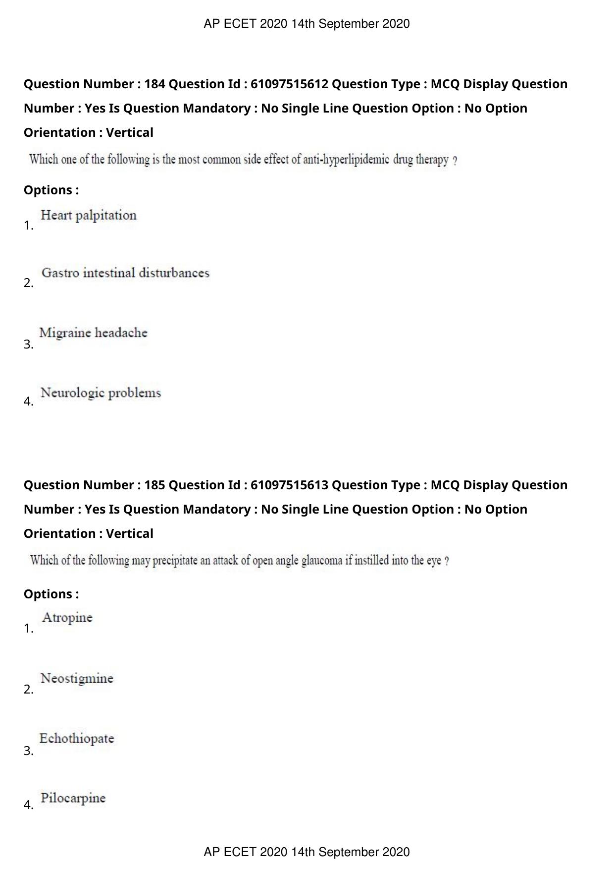 AP ECET 2020 - Pharmacy (Preview) Question Paper With Preliminary Keys - Page 94