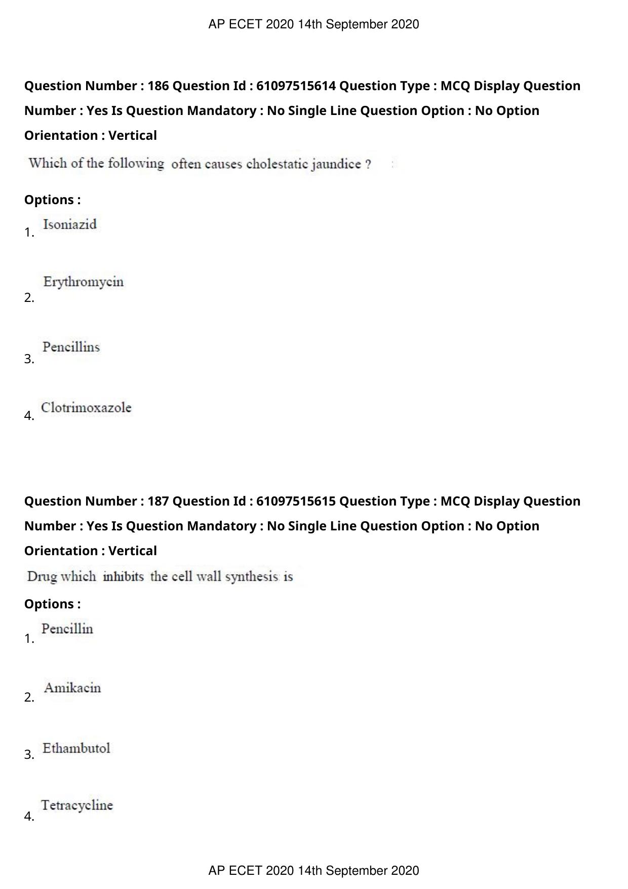 AP ECET 2020 - Pharmacy (Preview) Question Paper With Preliminary Keys - Page 95