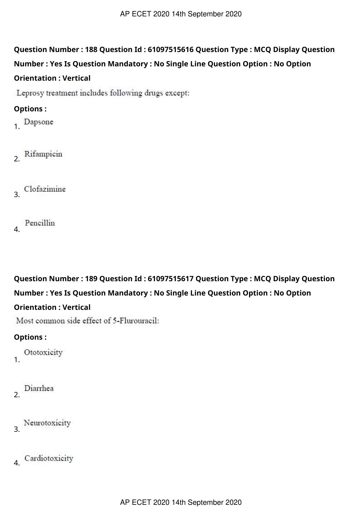 AP ECET 2020 - Pharmacy (Preview) Question Paper With Preliminary Keys - Page 96