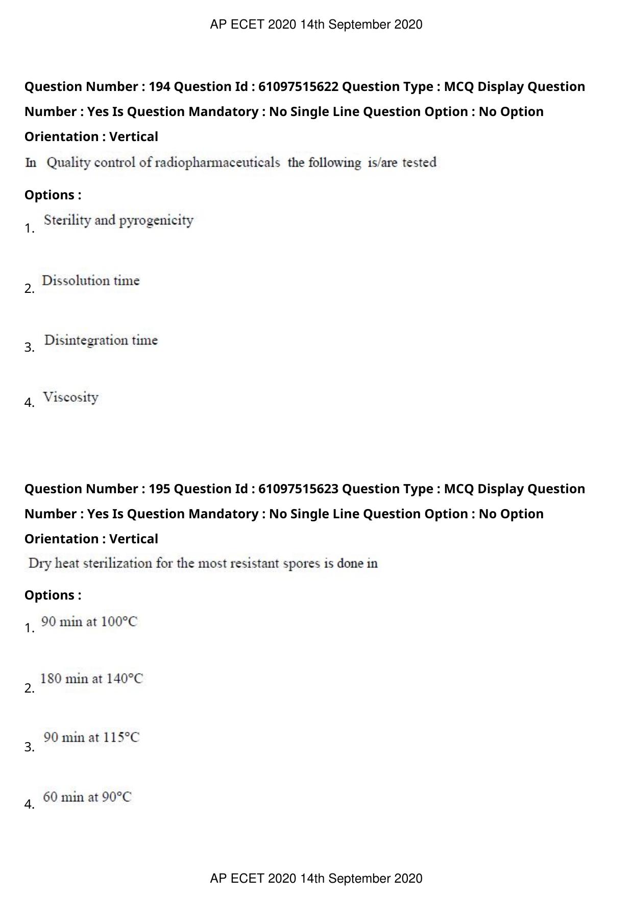 AP ECET 2020 - Pharmacy (Preview) Question Paper With Preliminary Keys - Page 99