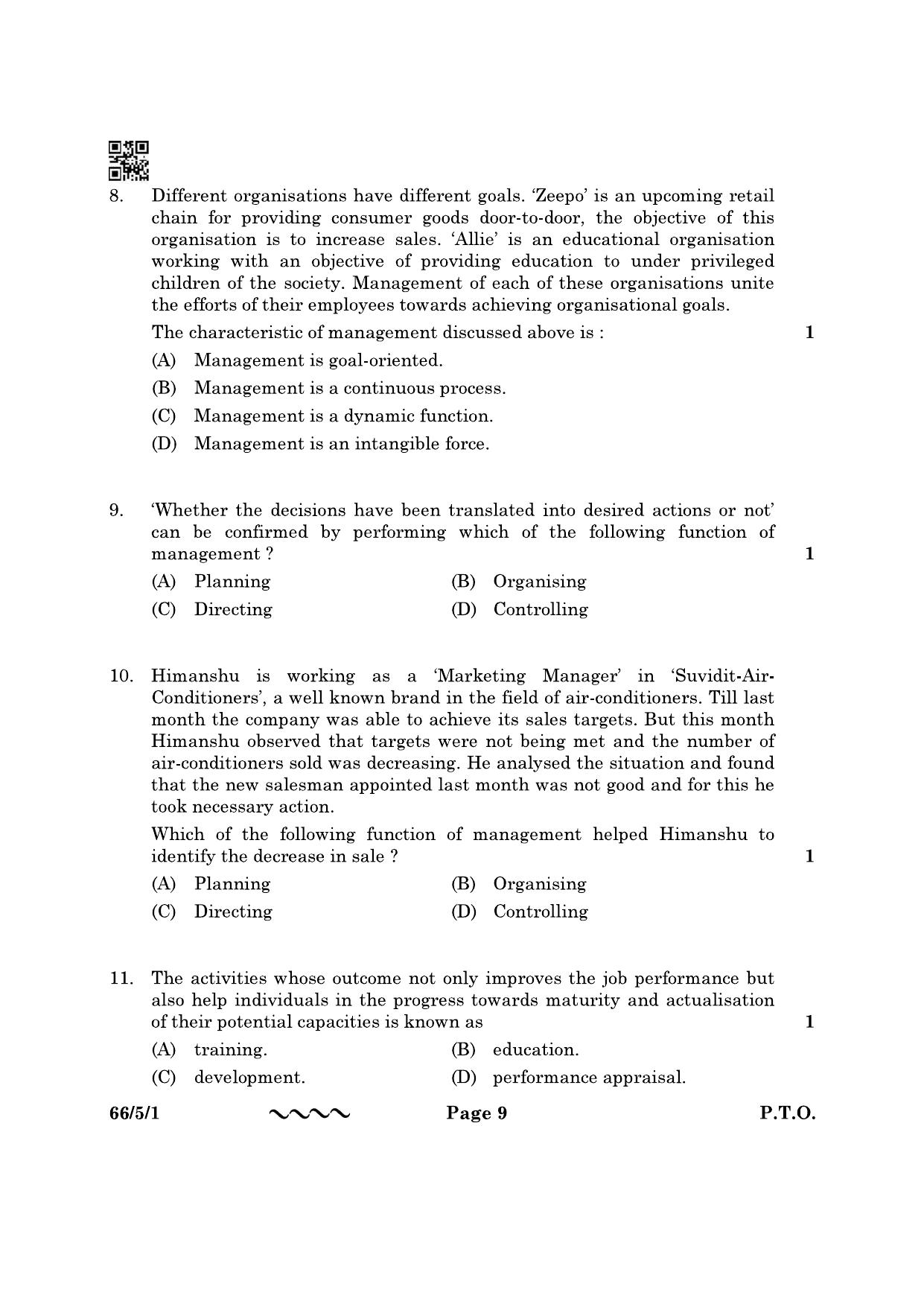CBSE Class 12 66-5-1 Business Studies 2023 Question Paper - Page 9