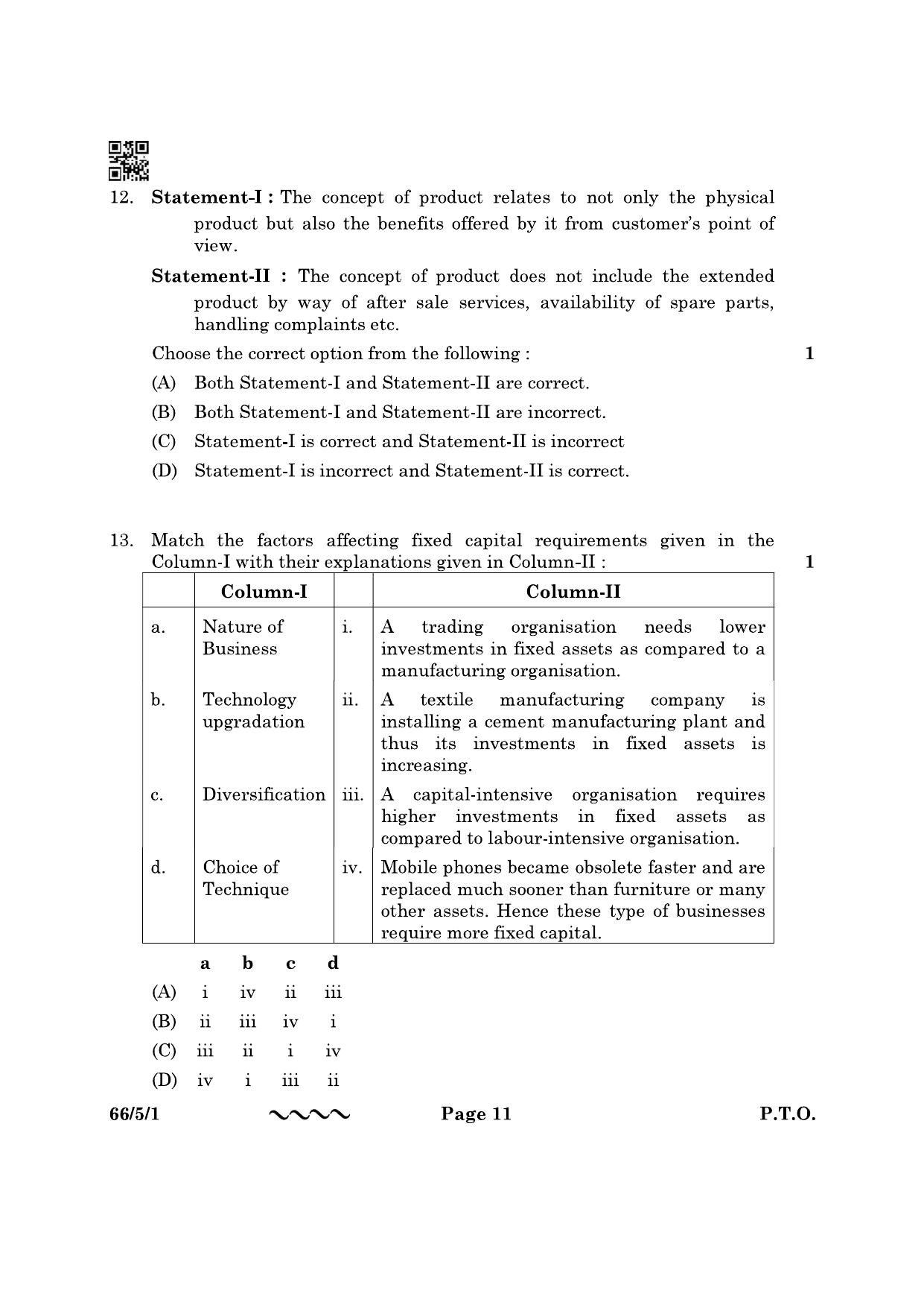 CBSE Class 12 66-5-1 Business Studies 2023 Question Paper - Page 11