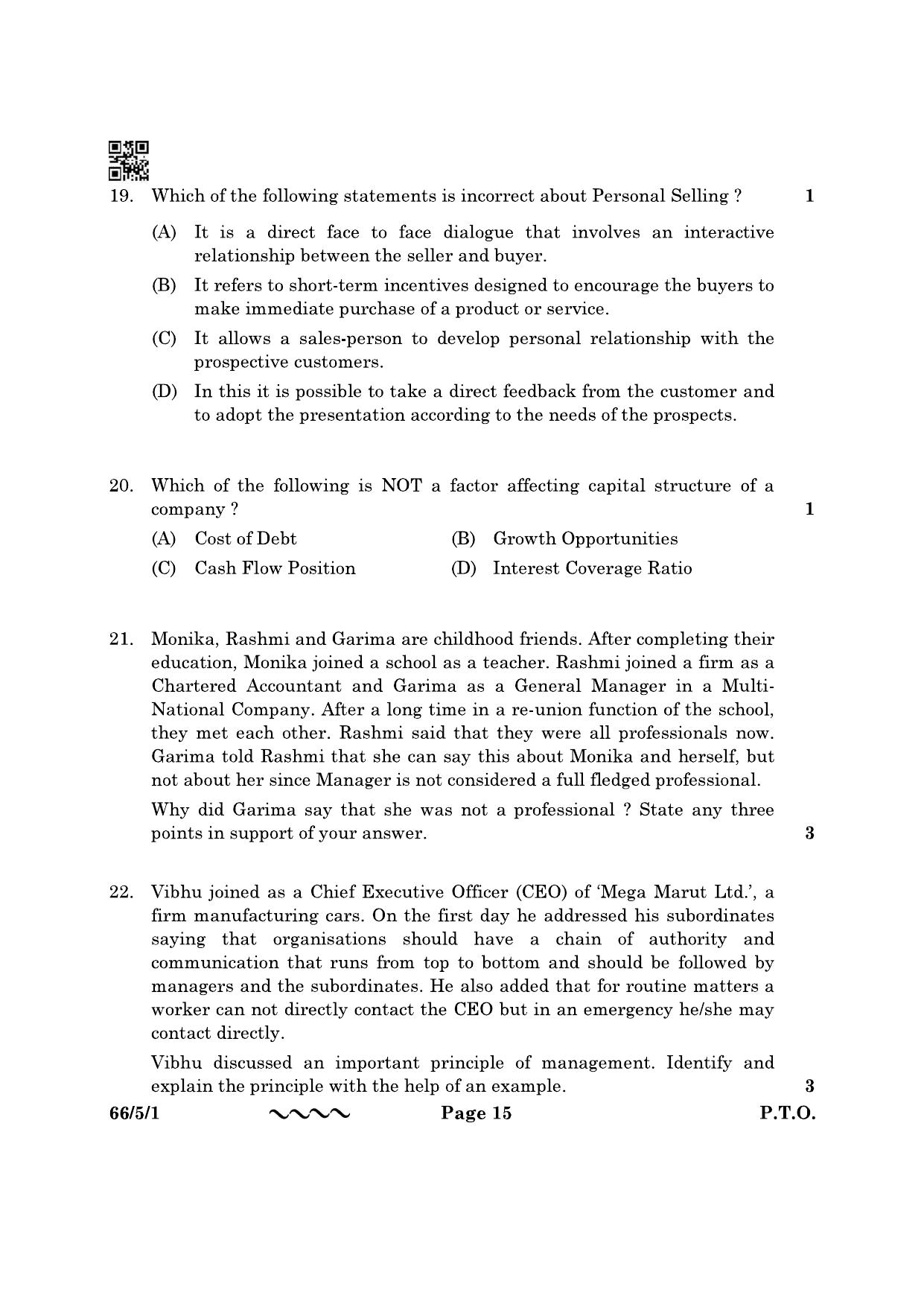 CBSE Class 12 66-5-1 Business Studies 2023 Question Paper - Page 15