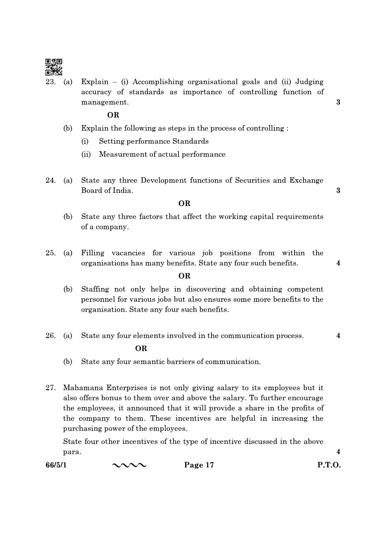 CBSE Class 12 66-5-1 Business Studies 2023 Question Paper - Page 17