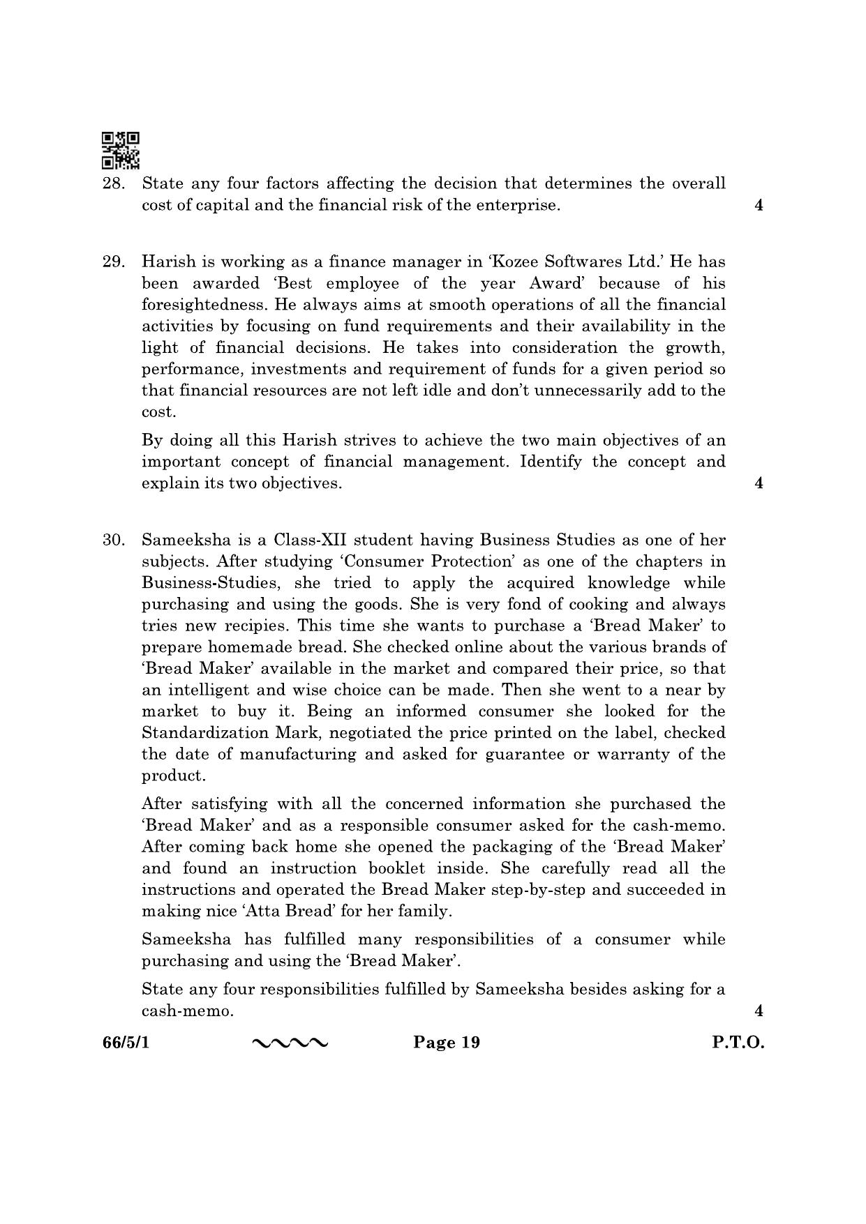 CBSE Class 12 66-5-1 Business Studies 2023 Question Paper - Page 19