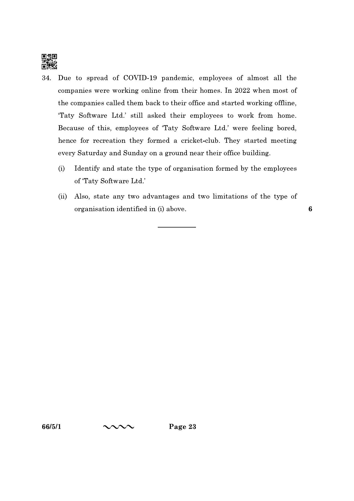 CBSE Class 12 66-5-1 Business Studies 2023 Question Paper - Page 23