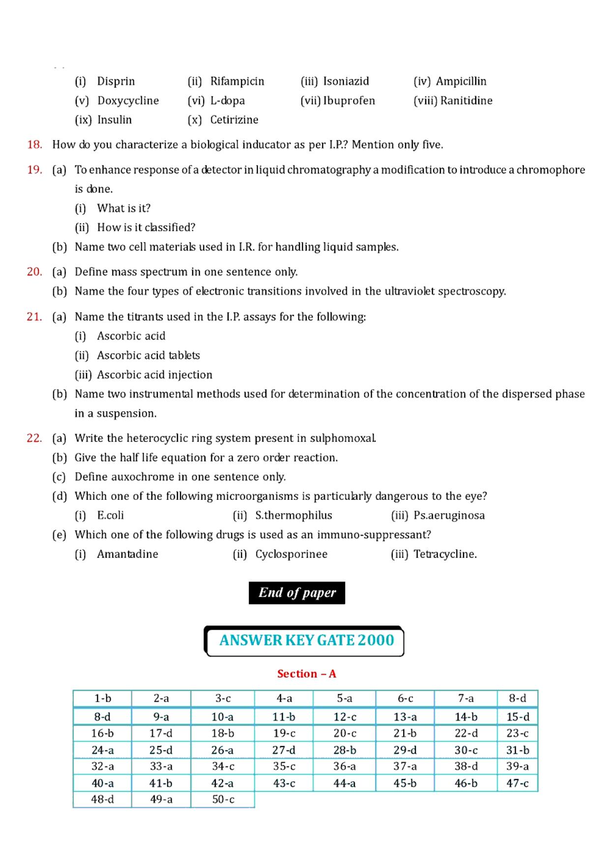 GPAT 2000 Question Paper with Answer Key - Page 10