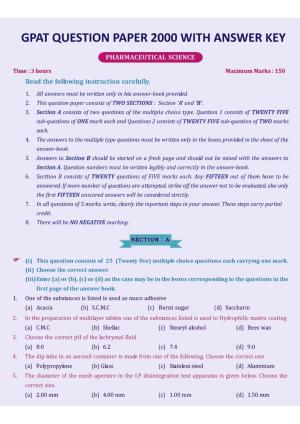 GPAT 2000 Question Paper with Answer Key