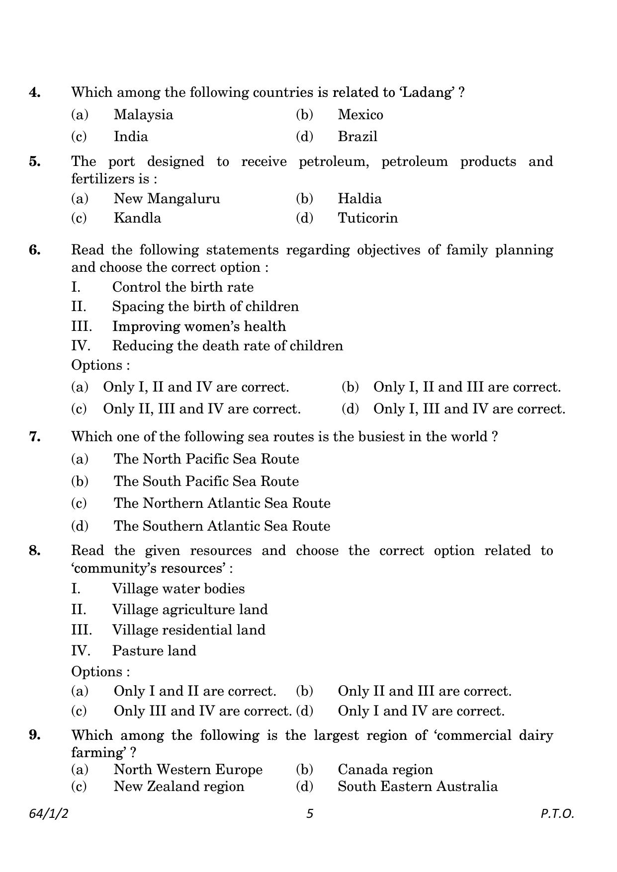 CBSE Class 12 64-1-2 Geography 2023 Question Paper - Page 5
