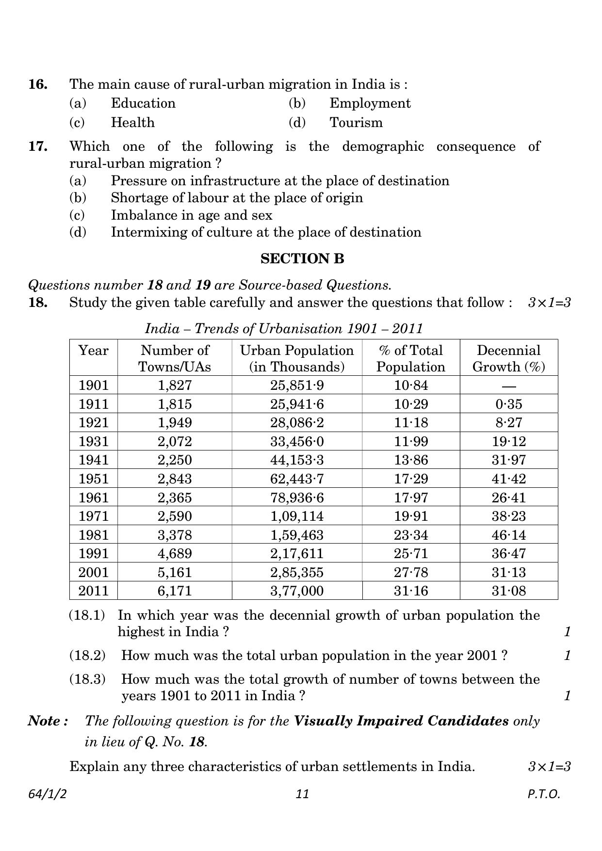 CBSE Class 12 64-1-2 Geography 2023 Question Paper - Page 11