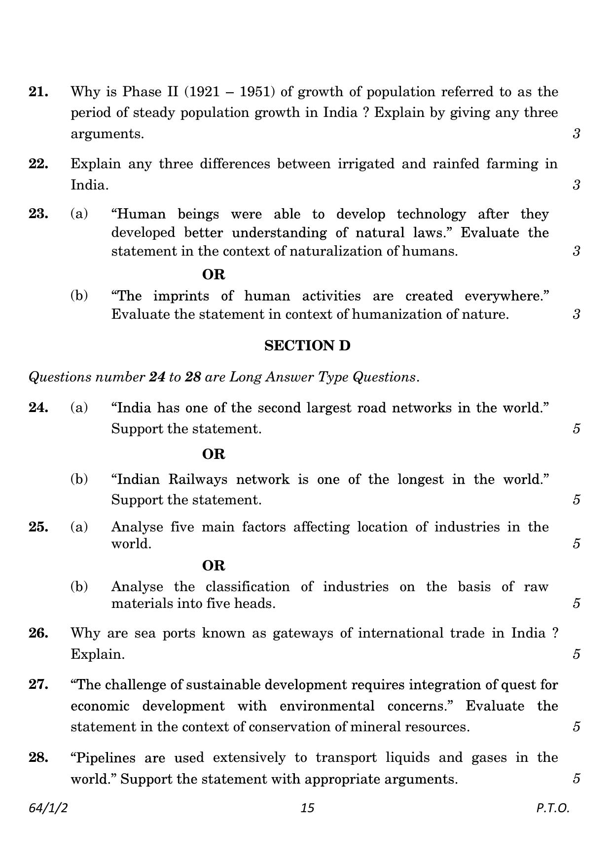 CBSE Class 12 64-1-2 Geography 2023 Question Paper - Page 15