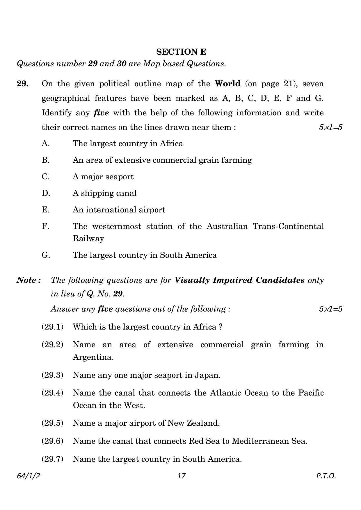 CBSE Class 12 64-1-2 Geography 2023 Question Paper - Page 17