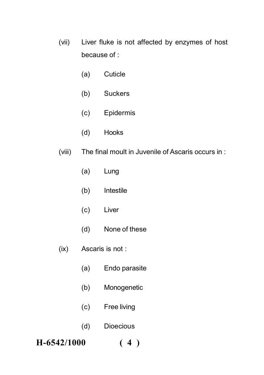 Sarguja University Question Paper July-2022 :  M.Sc. In Zoology  (Fourth sem.)Biology Of Parasitism Paper 1 - Page 4
