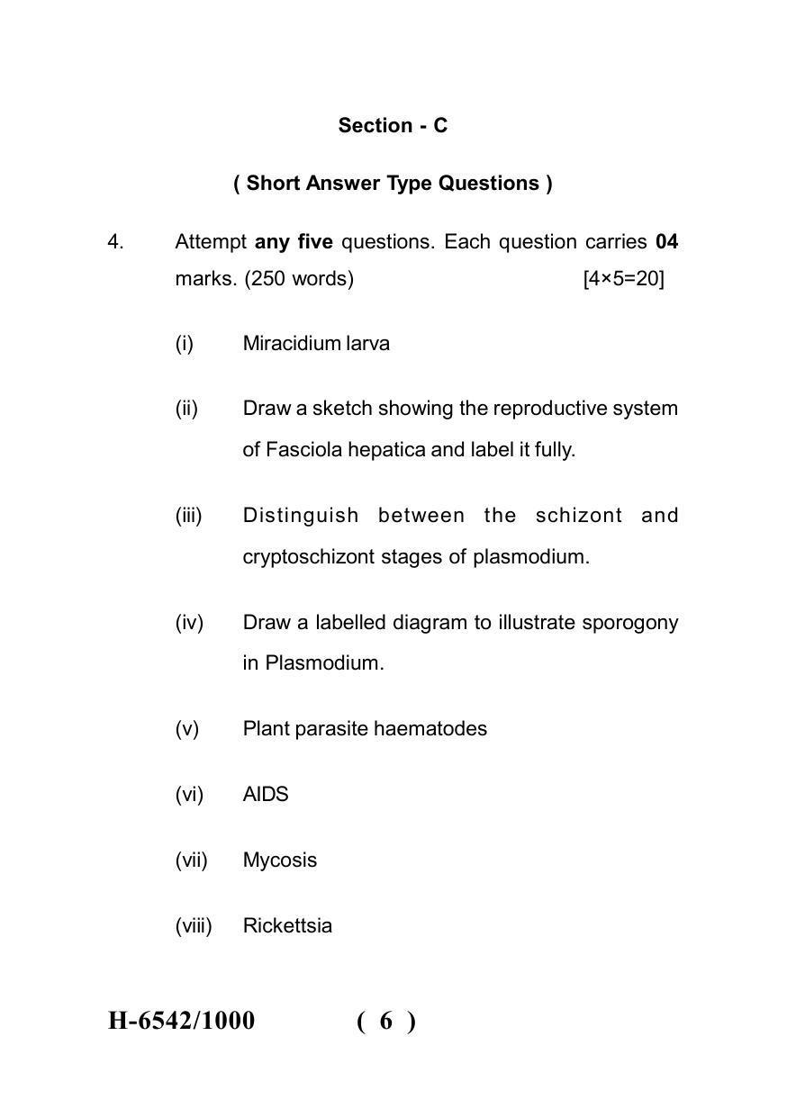 Sarguja University Question Paper July-2022 :  M.Sc. In Zoology  (Fourth sem.)Biology Of Parasitism Paper 1 - Page 6