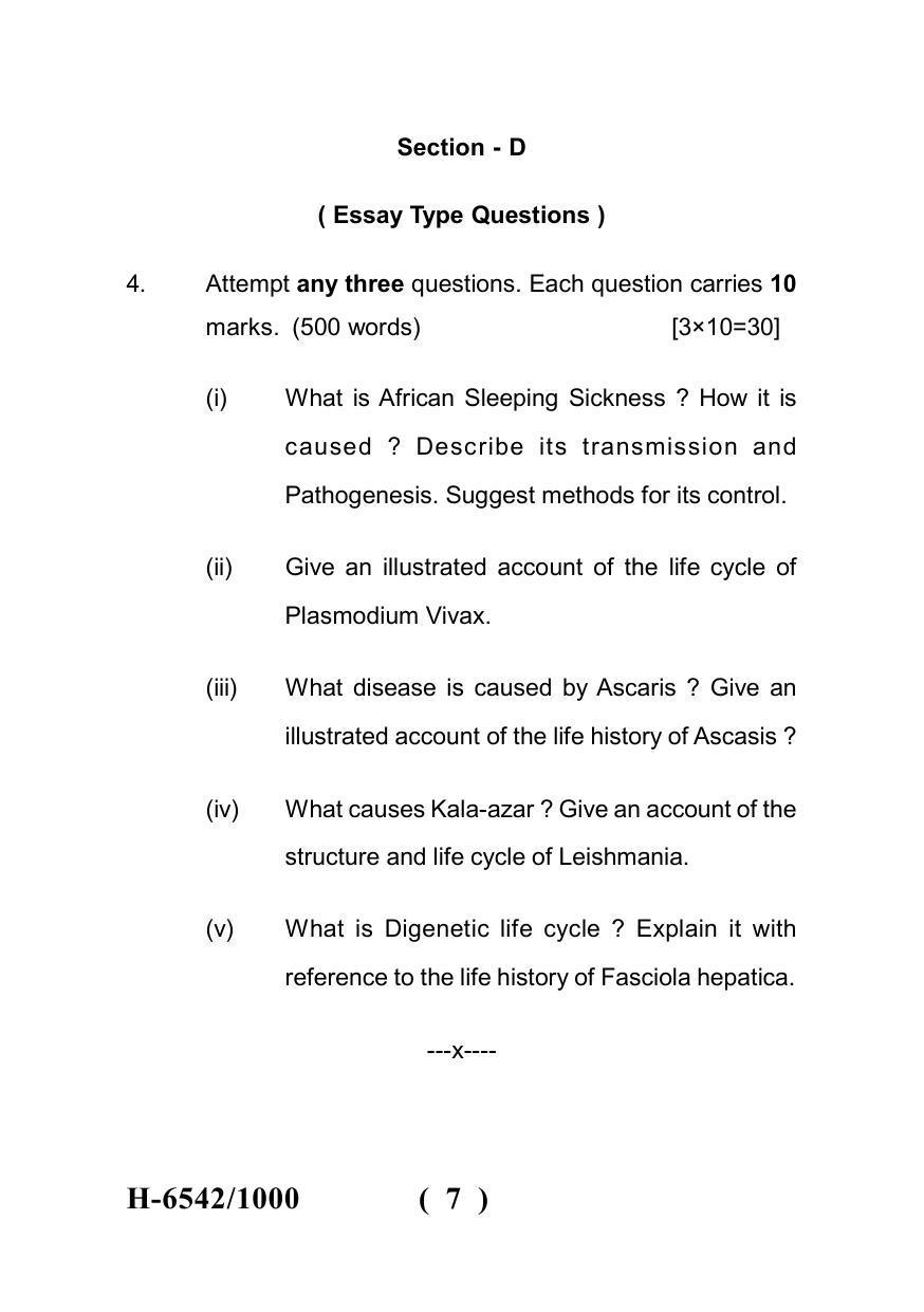 Sarguja University Question Paper July-2022 :  M.Sc. In Zoology  (Fourth sem.)Biology Of Parasitism Paper 1 - Page 7
