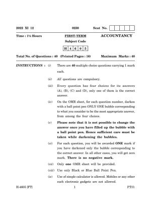 Goa Board Class 12 Accountancy (November 2022) Question Paper