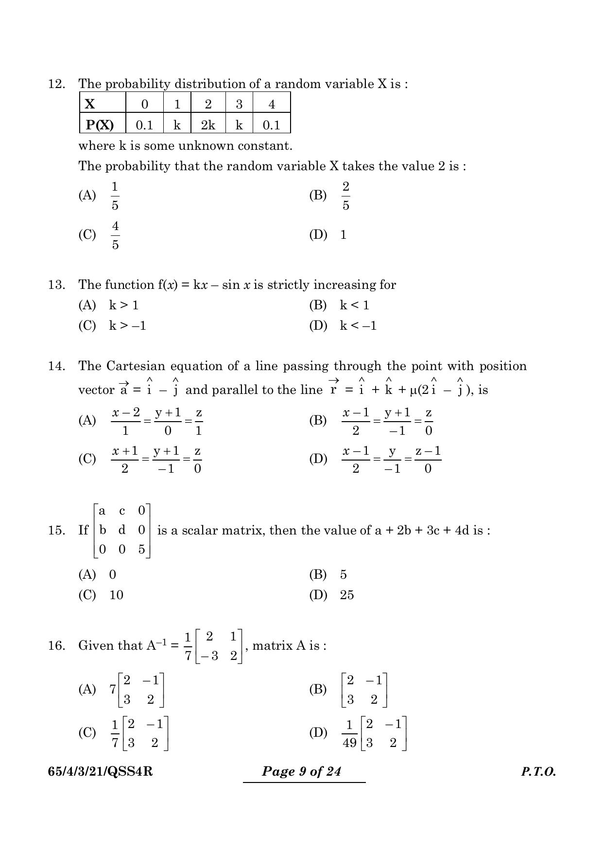CBSE Class 12 65-4-3 Mathematics 2024 Question Paper - Page 9