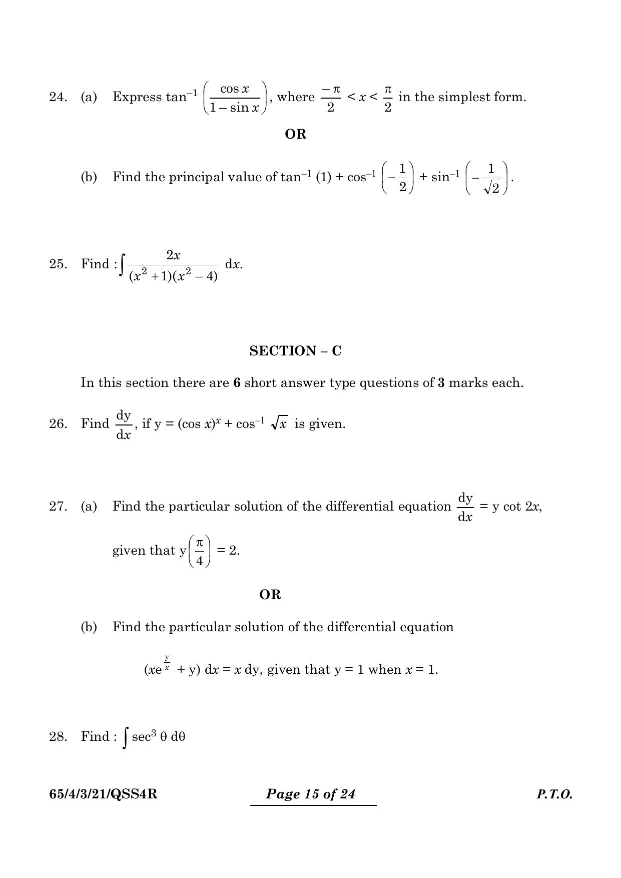 CBSE Class 12 65-4-3 Mathematics 2024 Question Paper - Page 15