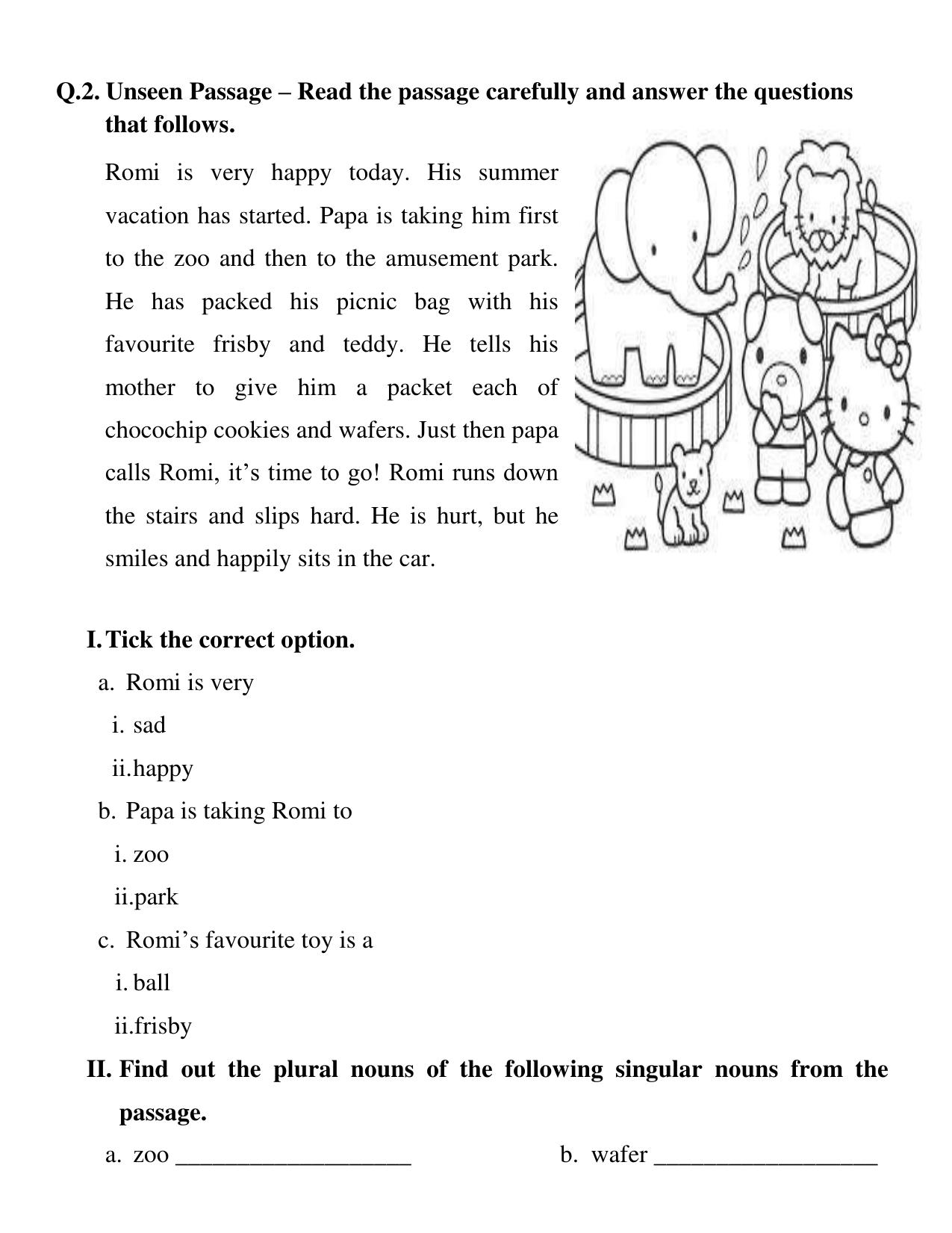 Worksheet for Class 2 English Assignment 111 Unseen Passage - Page 2