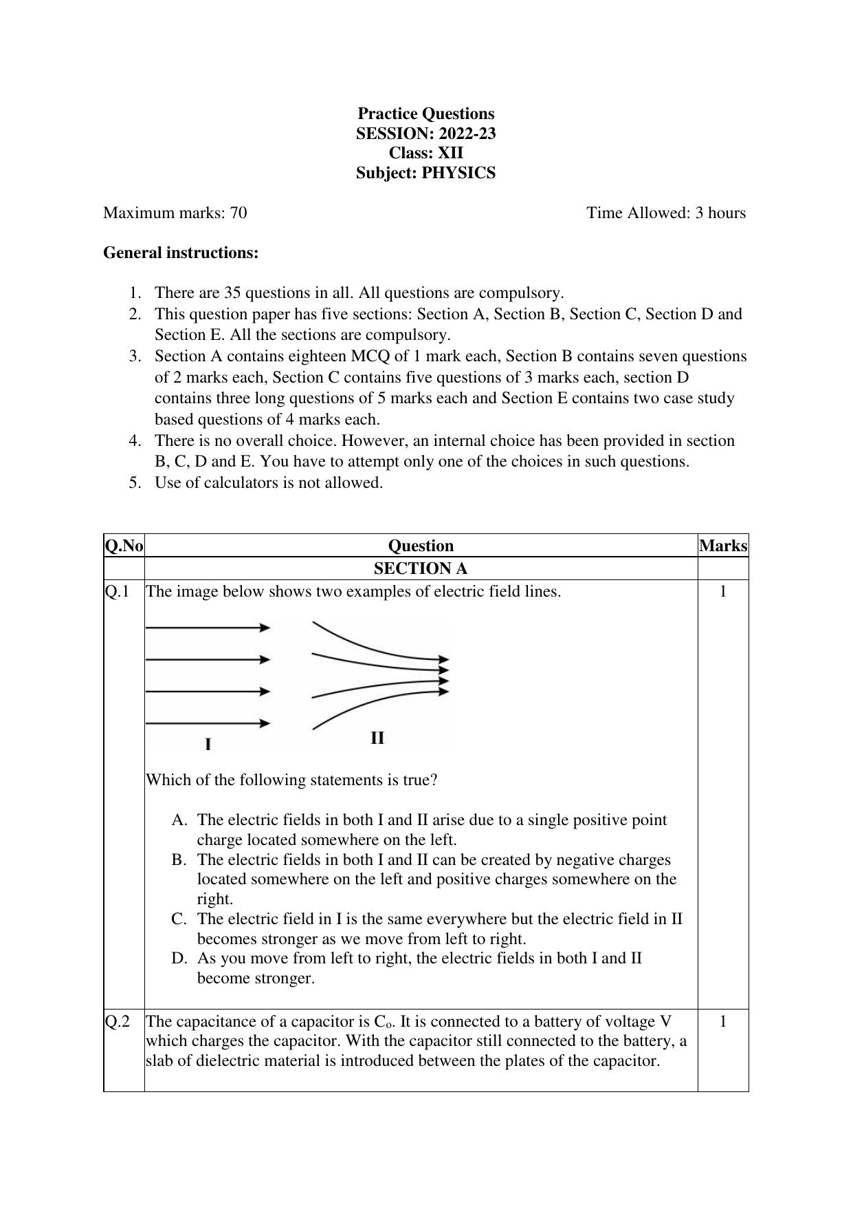 CBSE Class 12 Physics Practice Questions 2022-23 - Page 1
