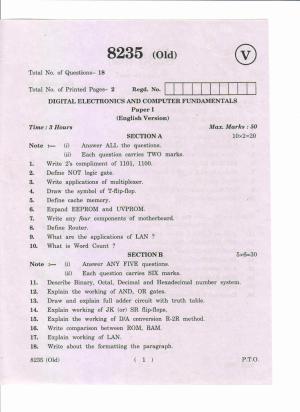 AP Inter 1st Year Digital Electronics and Computer Fundamentals-I (Old) March-2019-Vocational Question Paper