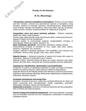 AMU Entrance Exam: M. Sc. (Museology) Syllabus