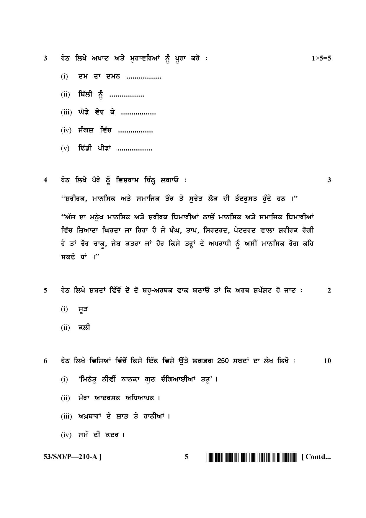 NIOS October 2016 Class 10 Punjabi Question Paper - Page 5