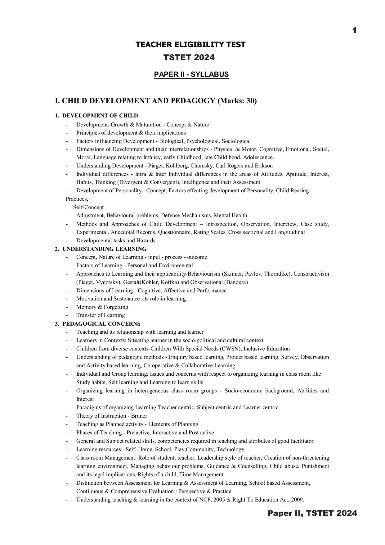 TS TET Syllabus - Paper-II (Kannada) - Page 1