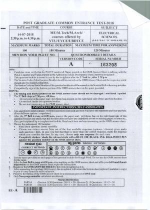 Karnataka PGCET 2018 Electrical Sciences Question Paper