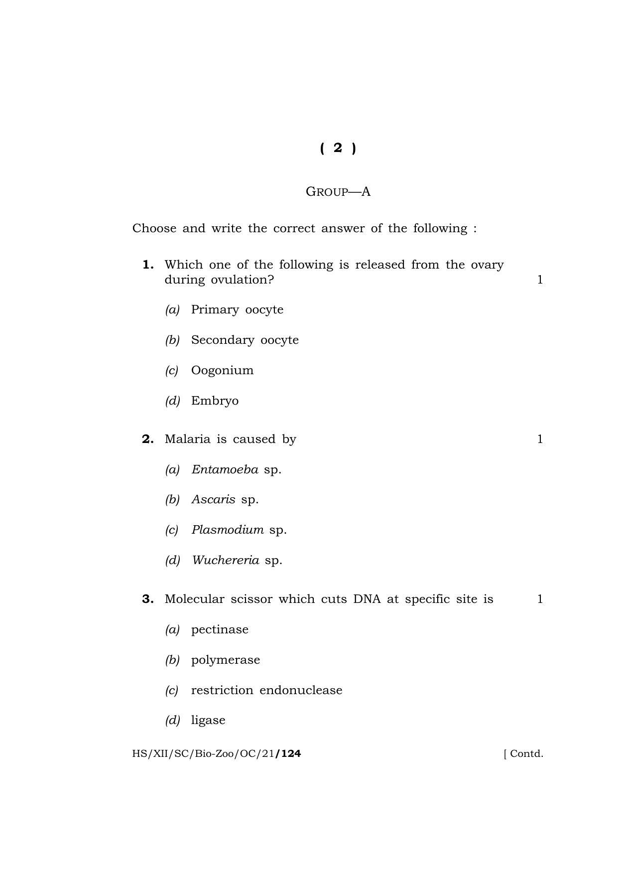 Meghalaya Board (MBOSE) Class 12 Zoology (Old Course) (HS-XII-SC-Bio-Zoo-OC-21) 2021 Question Paper - Page 2