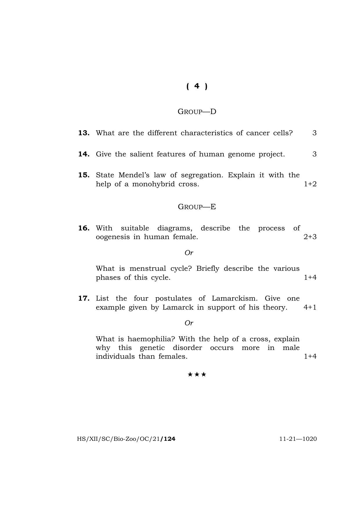 Meghalaya Board (MBOSE) Class 12 Zoology (Old Course) (HS-XII-SC-Bio-Zoo-OC-21) 2021 Question Paper - Page 4