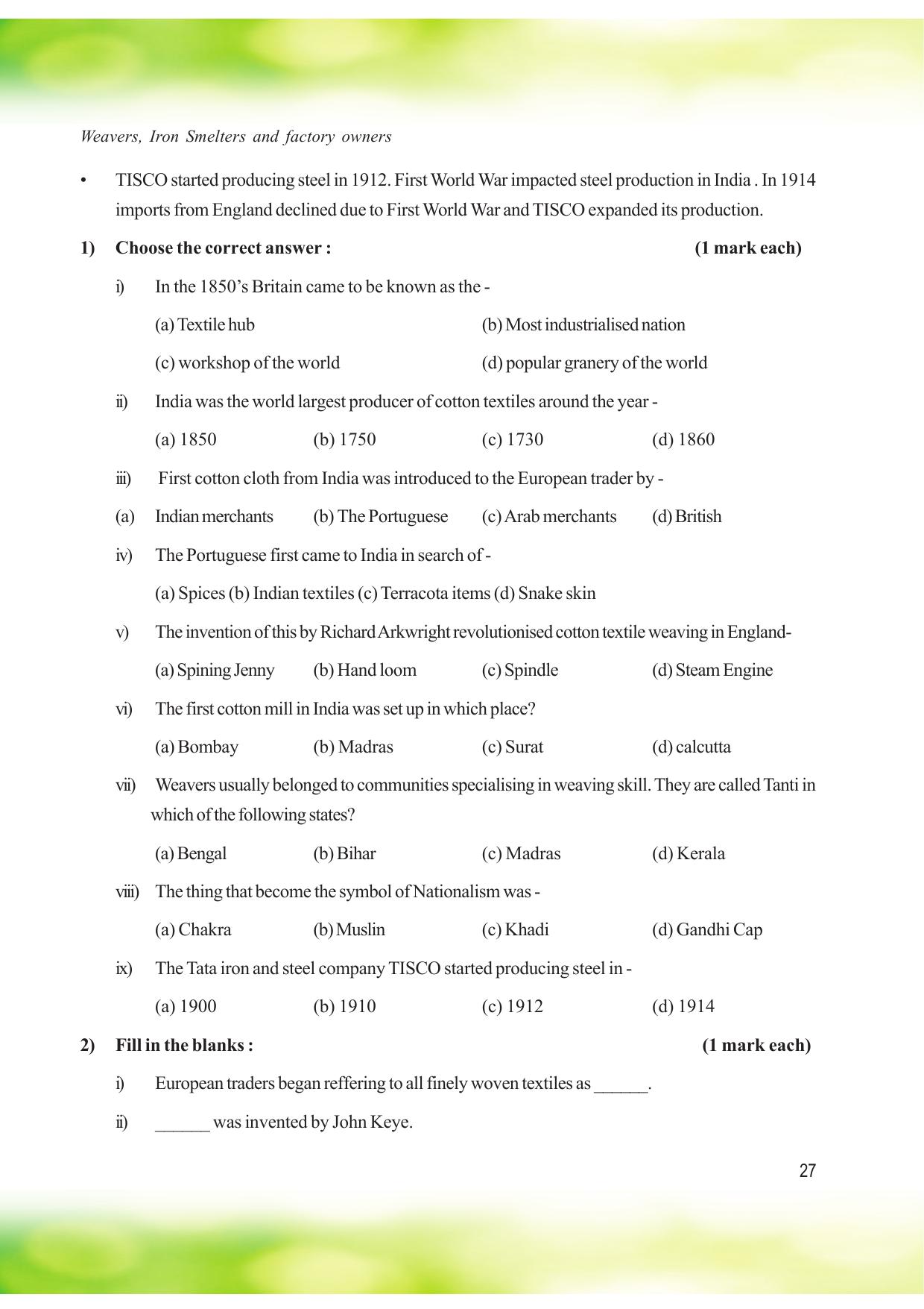 Tripura Board Class 8 Social Science English Version Workbooks - Page 27