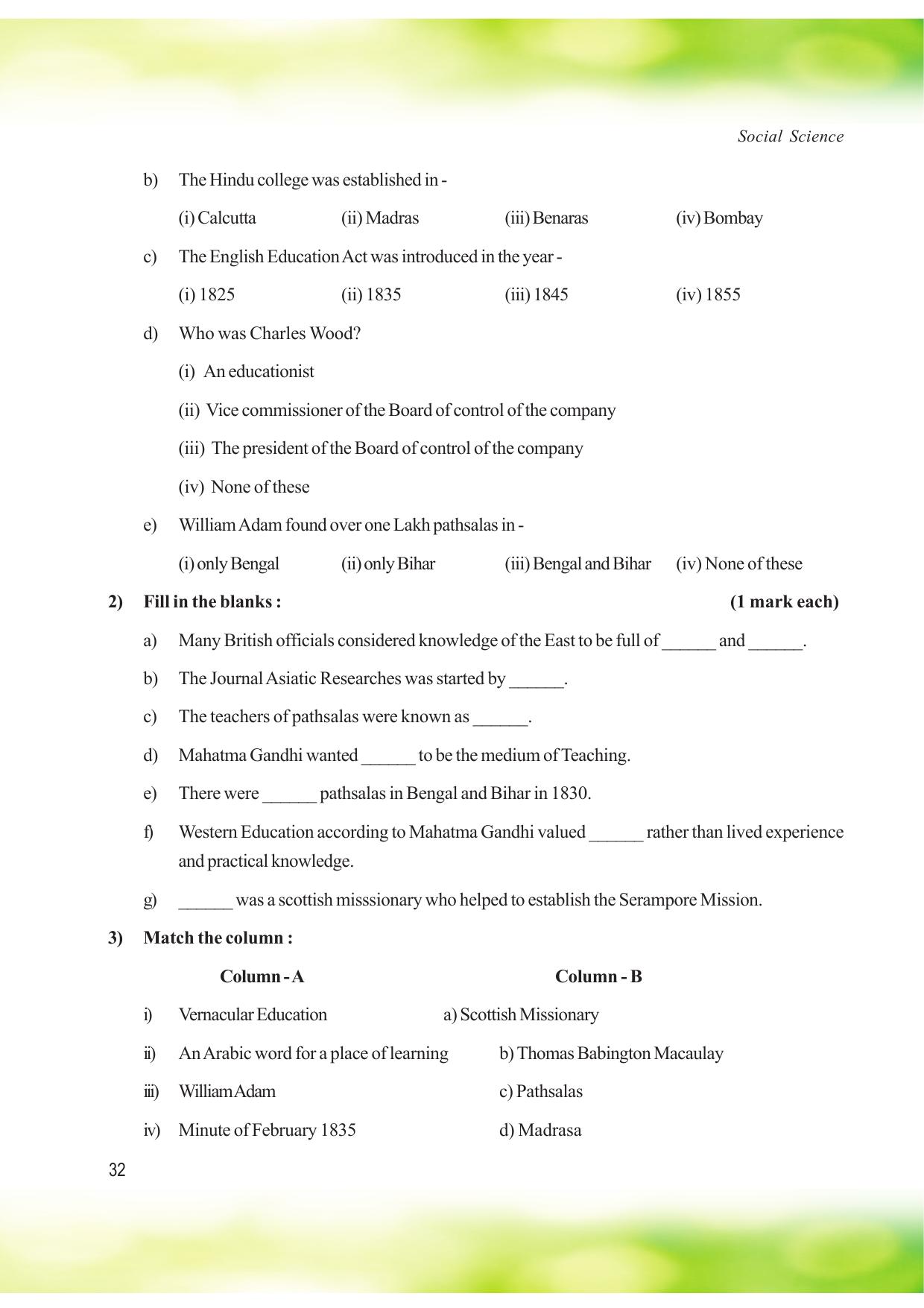 Tripura Board Class 8 Social Science English Version Workbooks - Page 32