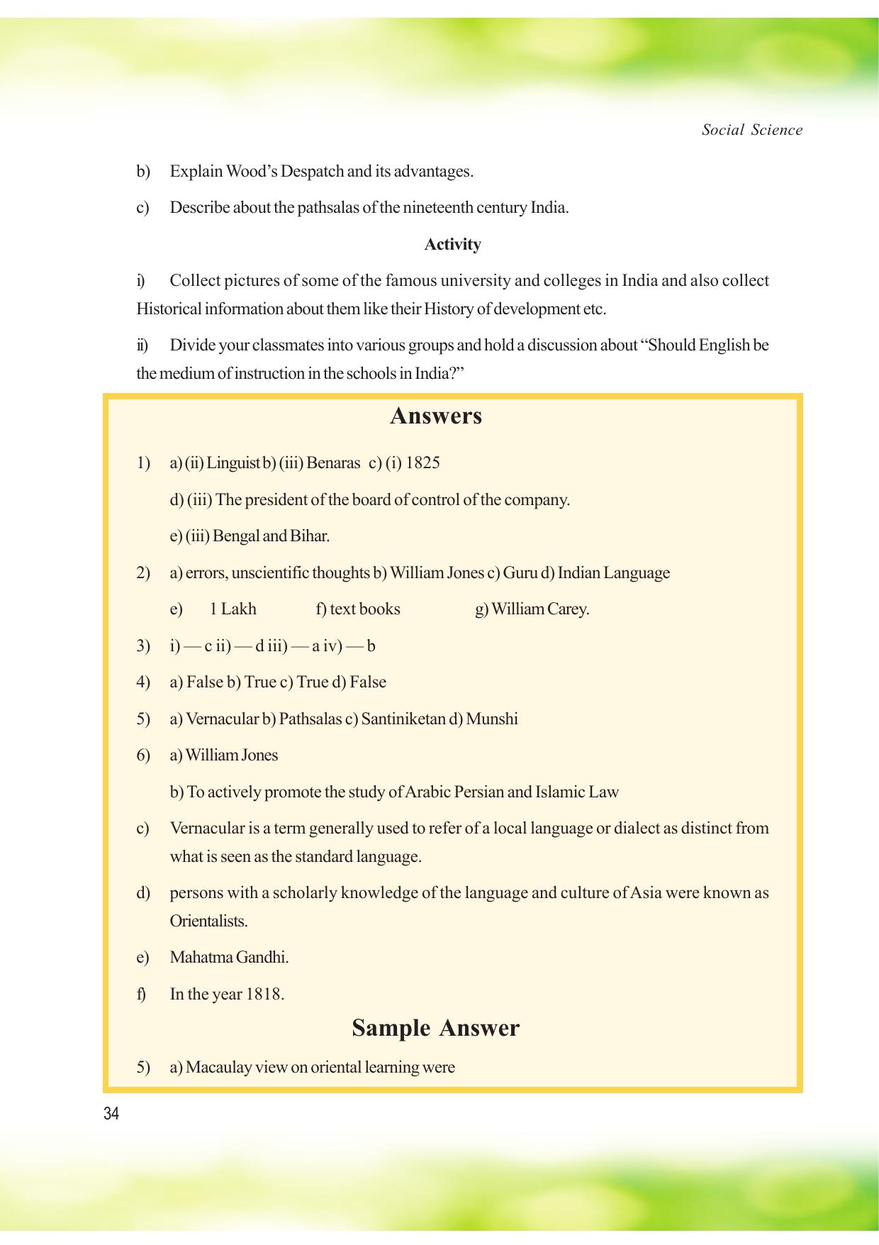 Tripura Board Class 8 Social Science English Version Workbooks - Page 34