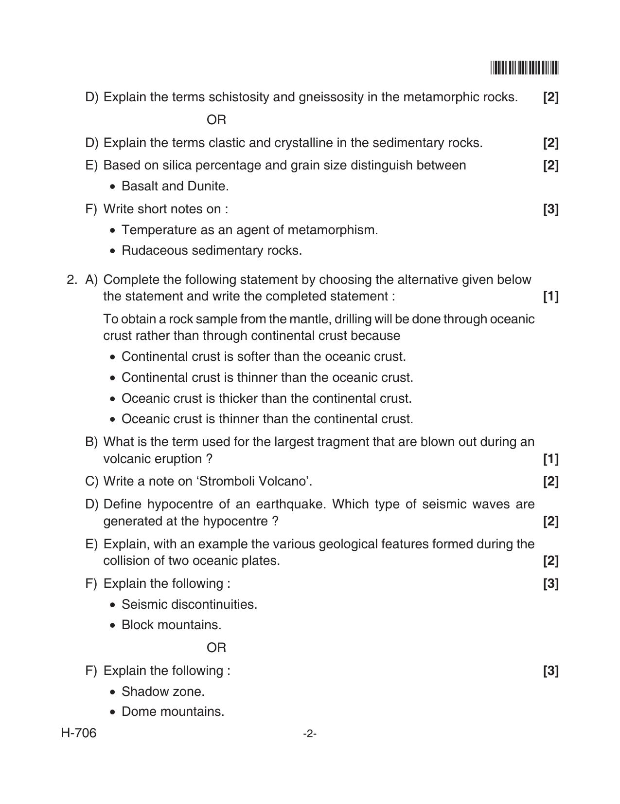 Goa Board Class 12 Geology  706 New Pattern (June 2018) Question Paper - Page 2