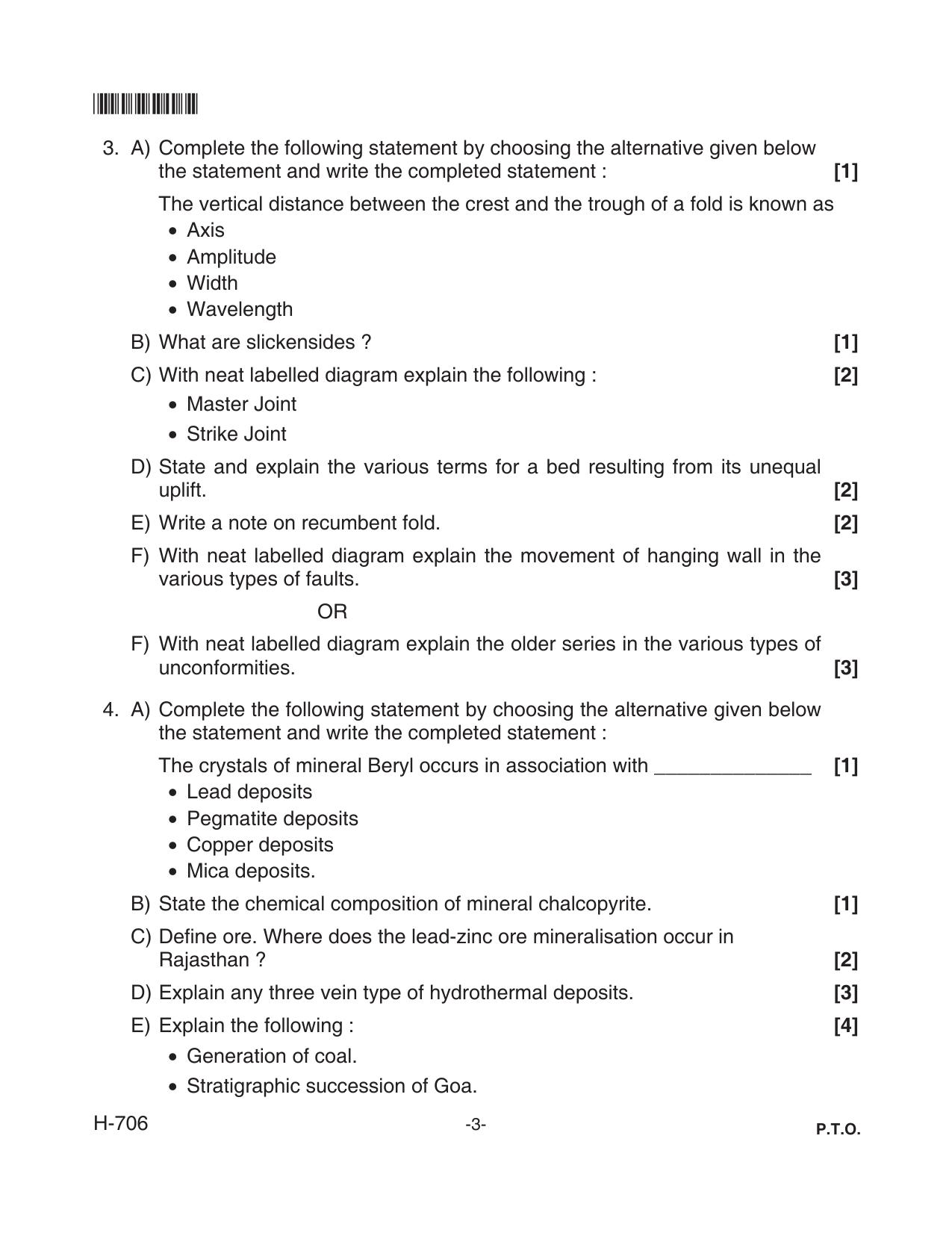 Goa Board Class 12 Geology  706 New Pattern (June 2018) Question Paper - Page 3