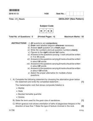 Goa Board Class 12 Geology  706 New Pattern (June 2018) Question Paper